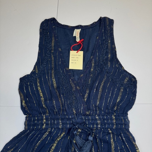 Raga Navy Blue & Gold Metallic Stripe Maxi Dress XS Festival Resort Wear NWT - Picture 6 of 16
